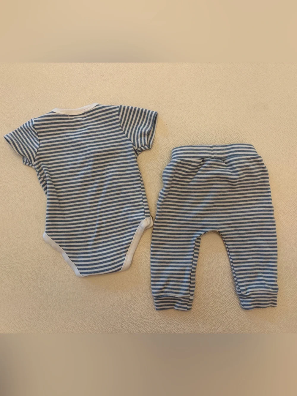 Rabbit + Bear infant Striped blue and white onesie and pant set- 3-6 mo
